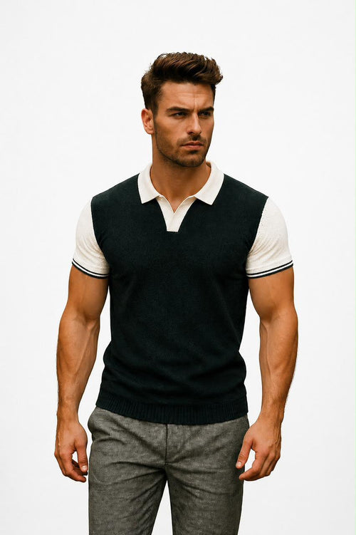 Polo Rétro-Chic à Col V Contrasté