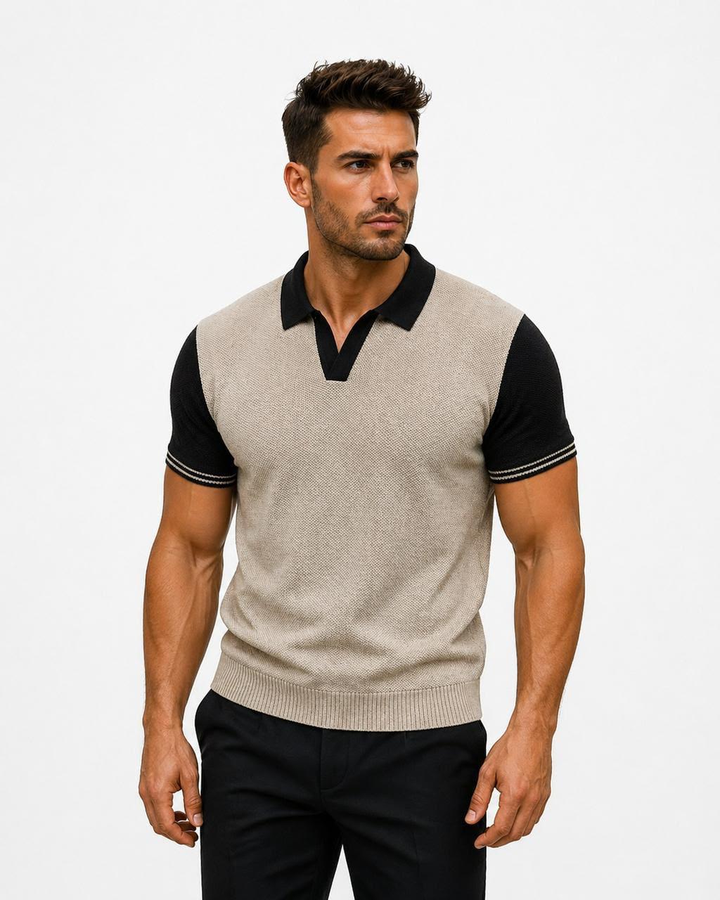 Polo Rétro-Chic à Col V Contrasté