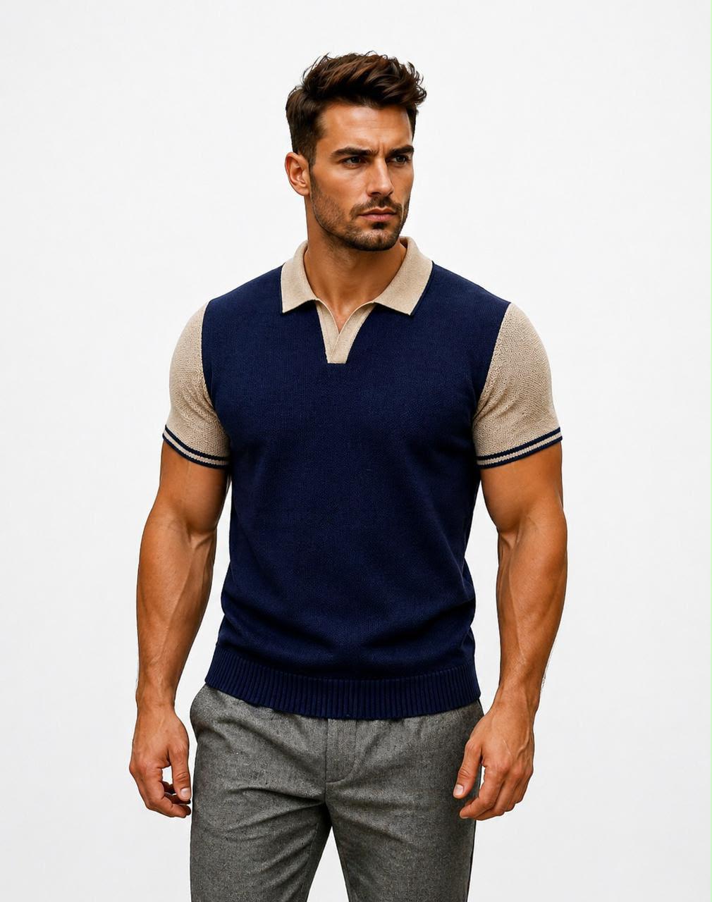 Polo Rétro-Chic à Col V Contrasté
